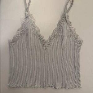 Lace Trimmed White/Gray Tank Top